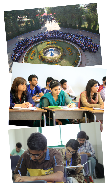 Three images of students or buildings at school